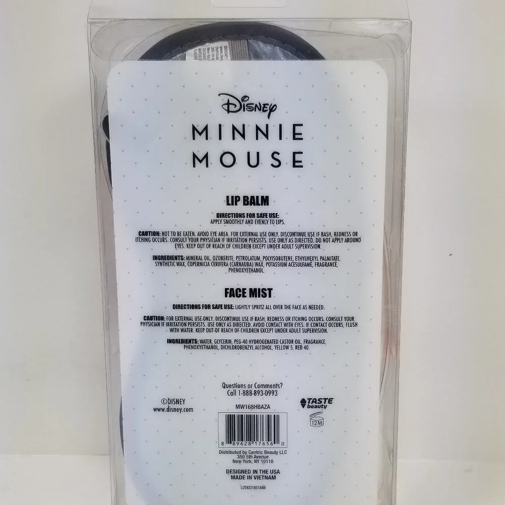 Minnie mouse night mask lip balm and face mist set